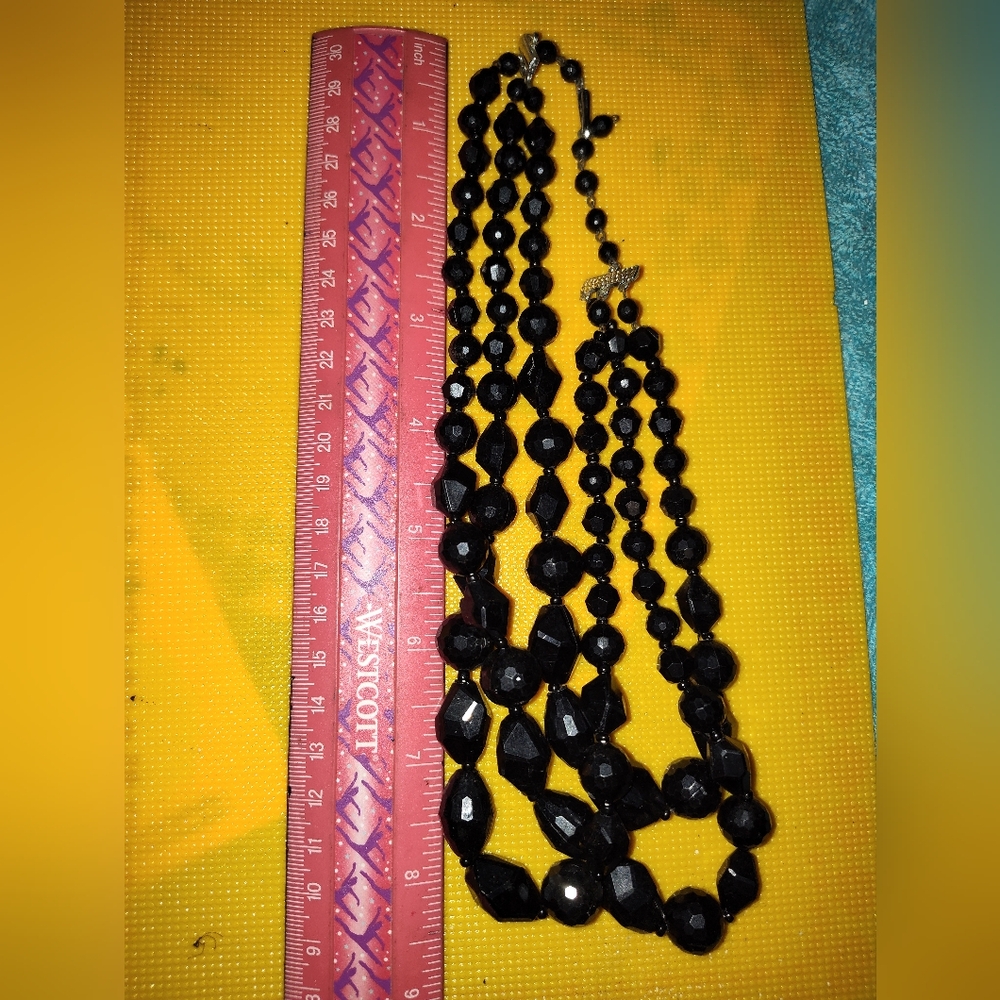 Vintage West Germany triple strand Black Glass beaded necklace